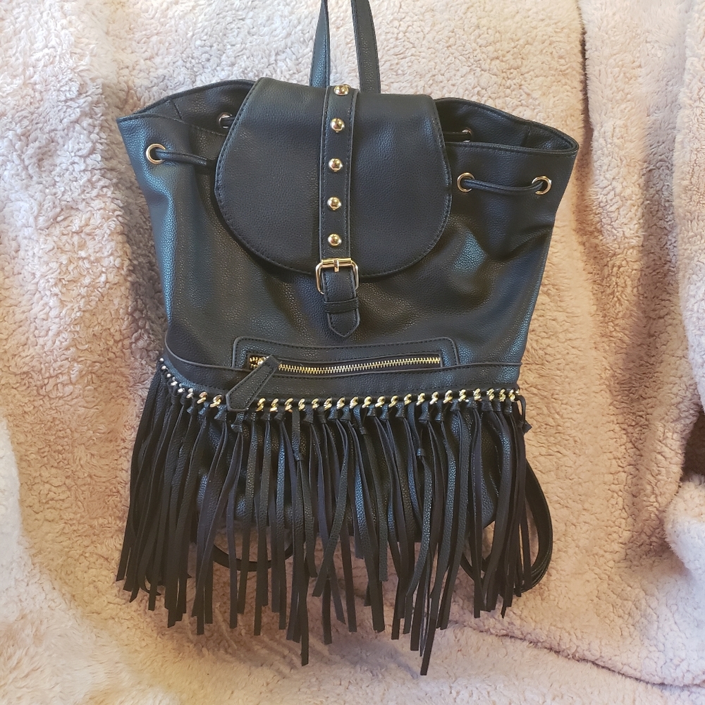 Super Cute Leather Backpack with Studs and Fringe😍🖤